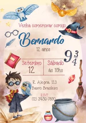 Convite Aniversário Harry Potter com Magia para Editar Online