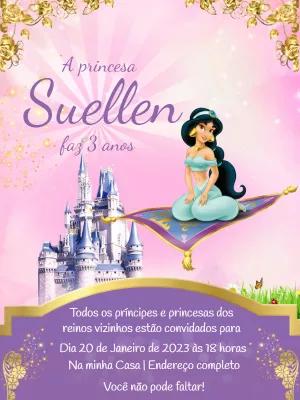 Convite Aniversário Princesa Jasmine da Disney para Editar Online