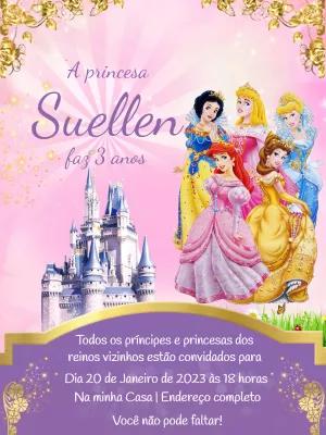 Convite de Aniversário Princesas da Disney para Editar Online