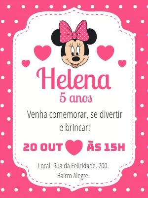 Convite de Aniversário Minnie Mouse Rosa para Editar Online