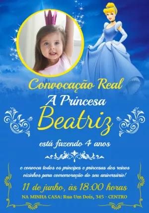 Convite Aniversário Cinderela com Foto para Editar Online