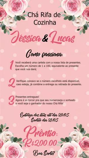 Convite Chá Rifa de Cozinha Floral para Editar Online