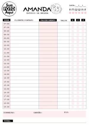 Folha de Agendamento para Estúdio de Beleza Editável Online