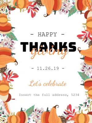 Editable Thanksgiving Invitation with Pumpkins and Leaves