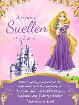 Convite Aniversário Rapunzel Princesa para Editar Online
