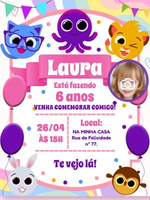 Convite Aniversário Bolofofos com Foto para Editar Online