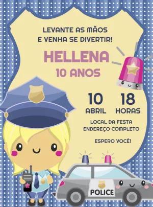 Convite Aniversário Policial Menina para Editar Online