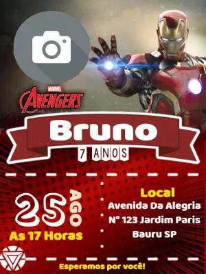 Convite Aniversário Homem de Ferro com Foto para Editar Online