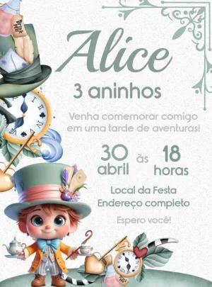 Convite Aniversário Chapeleiro Maluco com Personagens para Editar
