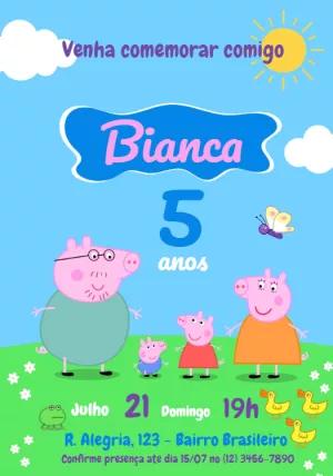 Convite Aniversário Peppa Pig para Editar Online