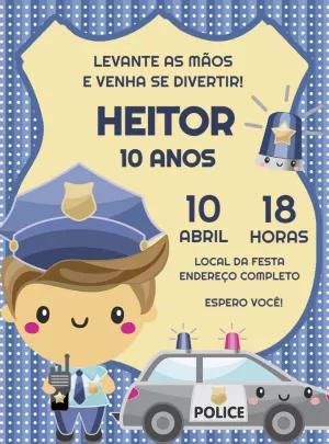 Convite Aniversário Policial Infantil para Editar Online