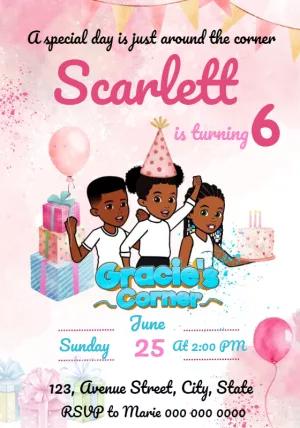 Gracie's Corner Birthday Invitation with Characters to Edit