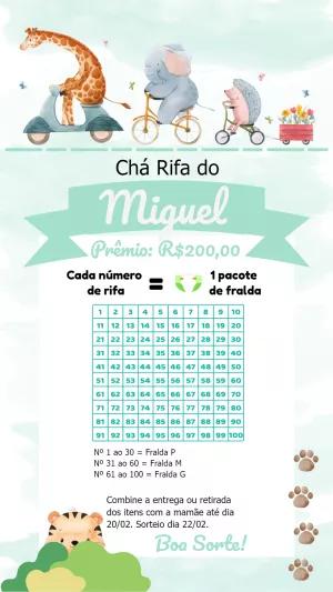Rifa Chá de Bebê Safari com Animais Fofos para Editar Online