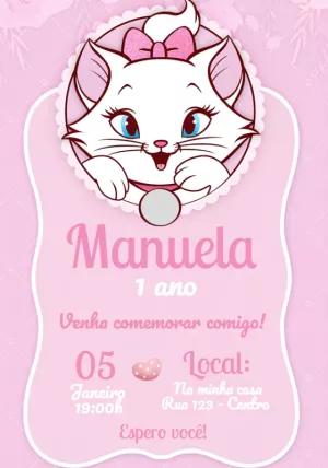 Convite Aniversário Gatinha Marie para Editar Online