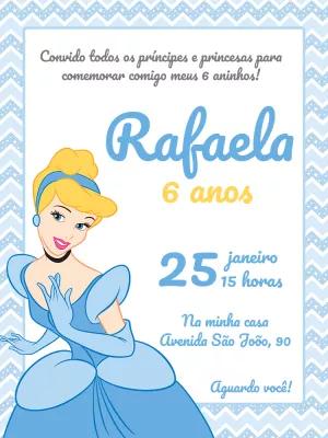 Convite de Aniversário Cinderela Editável para Imprimir