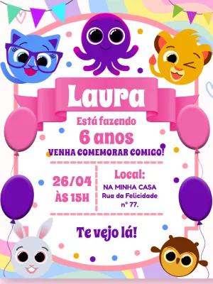 Convite Aniversário Bolofofos com Personagens para Editar