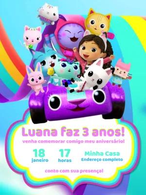 Convite Aniversário A Casa Mágica da Gabby Editável Online