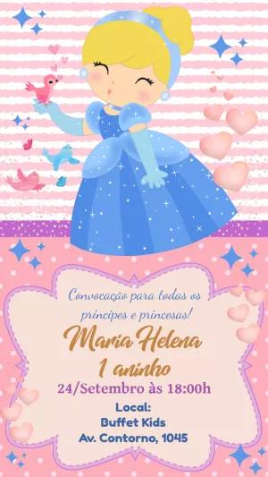 Convite Aniversário Cinderela Baby para Editar Online