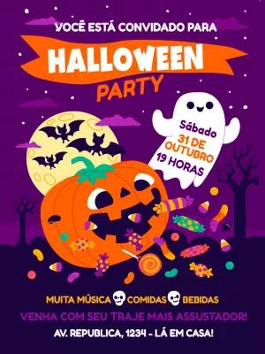 Convite de Halloween com Abóbora e Fantasma para Editar Online