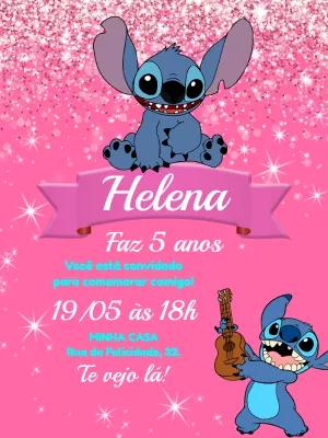 Convite de Aniversário Stitch Rosa para Editar Online