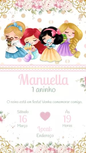 Convite Aniversário Princesas Disney para Editar Online