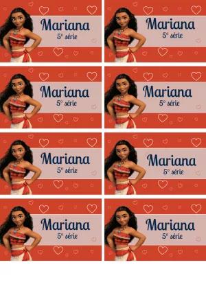 Etiqueta Escolar Moana para Editar e Imprimir Online