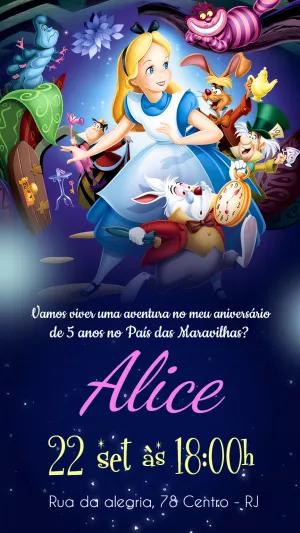 Convite de Aniversário Alice no País das Maravilhas para Editar