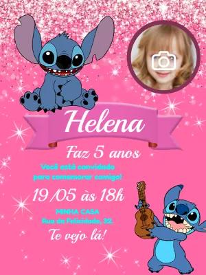 Convite de Aniversário Stitch com Foto para Editar Online