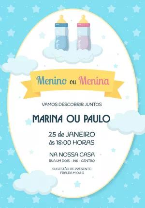 Convite Chá Revelação com Mamadeiras para Editar Online