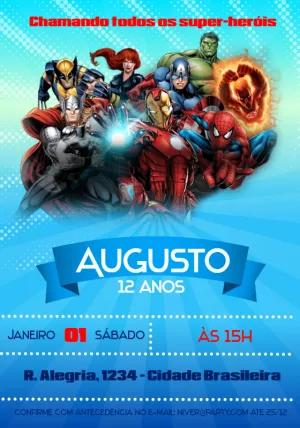 Convite de Aniversário Vingadores com Heróis para Editar Online