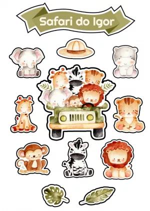 Topo de Bolo Festa Safari com Animais para Editar e Imprimir