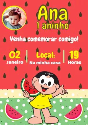 Convite Aniversário Magali Melancia com Foto para Editar Online