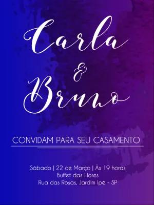 Convite de Casamento Aquarela Roxo e Azul para Editar Online