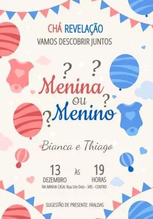 Convite Chá Revelação com Balões Rosa e Azul para Editar Online