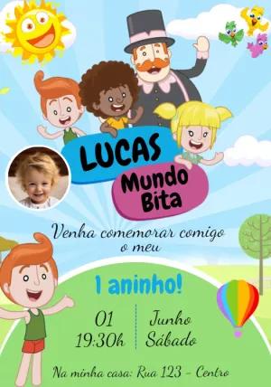 Convite Aniversário Mundo Bita com Foto para Editar Online