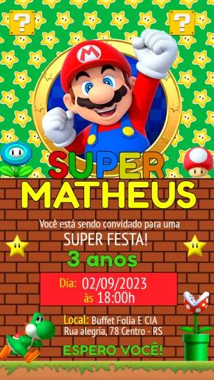 Convite de Aniversário Super Mario Bros para Editar Online