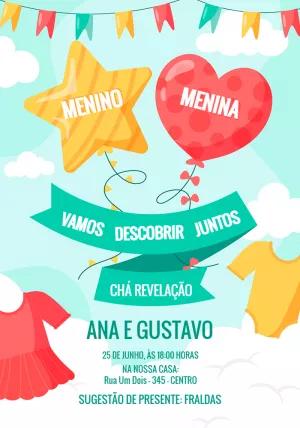 Convite Chá Revelação com Balões para Editar Online