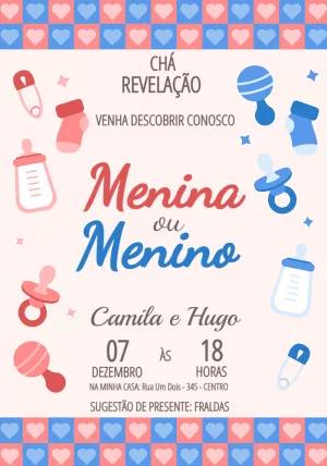 Convite Chá Revelação Menina ou Menino para Editar Online