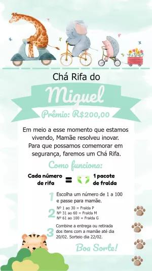 Convite Chá Rifa Safari com Animais para Editar Online