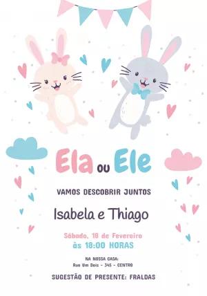 Convite Chá Revelação Coelhinhos Fofos para Editar Online
