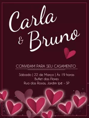 Convite de Casamento com Corações Românticos para Editar