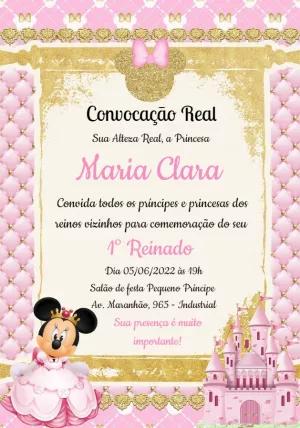 Convite Aniversário Minnie Princesa Realeza para Editar Online