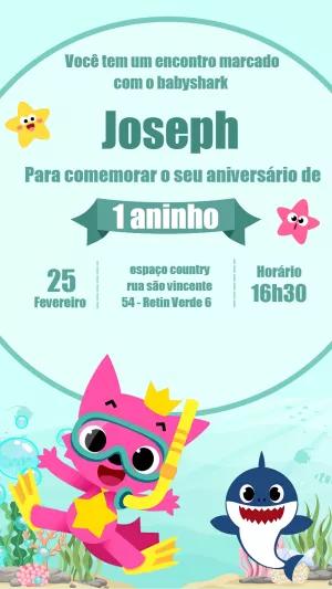 Convite de Aniversário Baby Shark para Editar Online