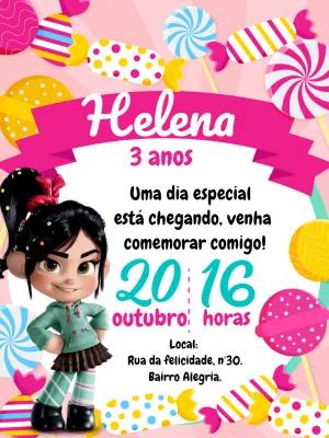 Convite Aniversário Vanellope Detona Ralph para Editar Online