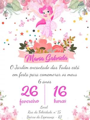 Convite Aniversário Fada Jardim Encantado para Editar Online