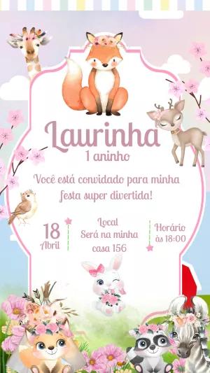 Convite Aniversário Bosque Encantado com Animais para Editar