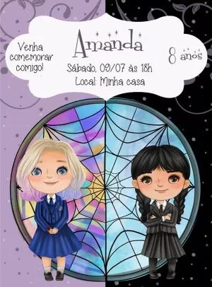Convite Aniversário Wandinha e Enid para Editar Online