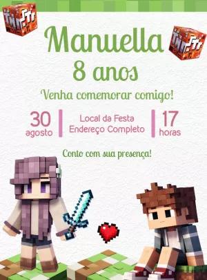 Convite Aniversário Minecraft com Personagens para Editar Online