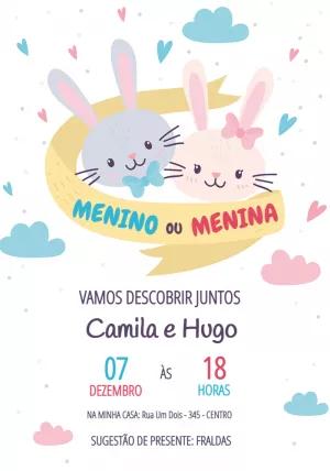 Convite Chá Revelação Coelhinhos para Editar Online