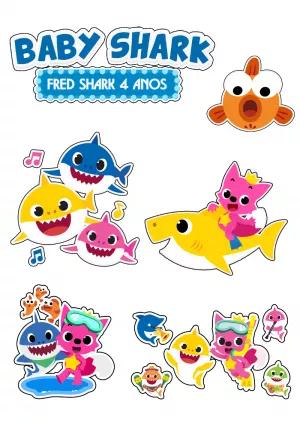 Topo de Bolo Baby Shark Editável para Aniversário para Imprimir